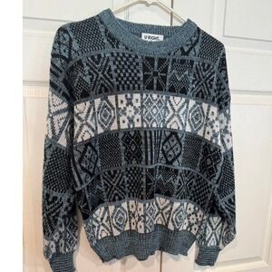 U-Right Mens Vintage Fisherman Abstract Pattern Sweater Knit Streetwear Pullover